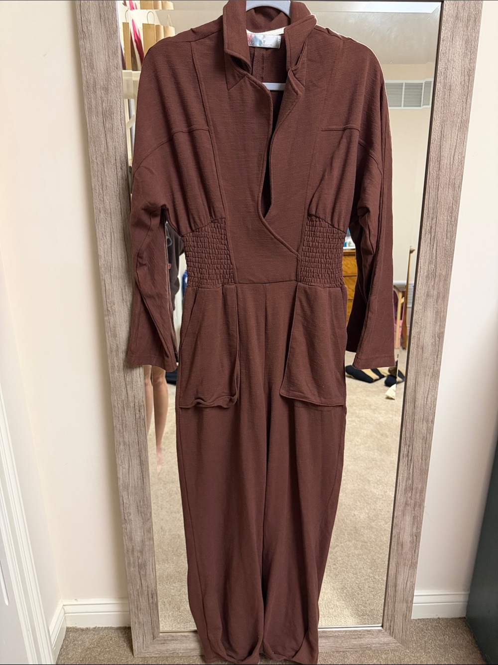Free People Brown Long-Sleeve Jumpsuit